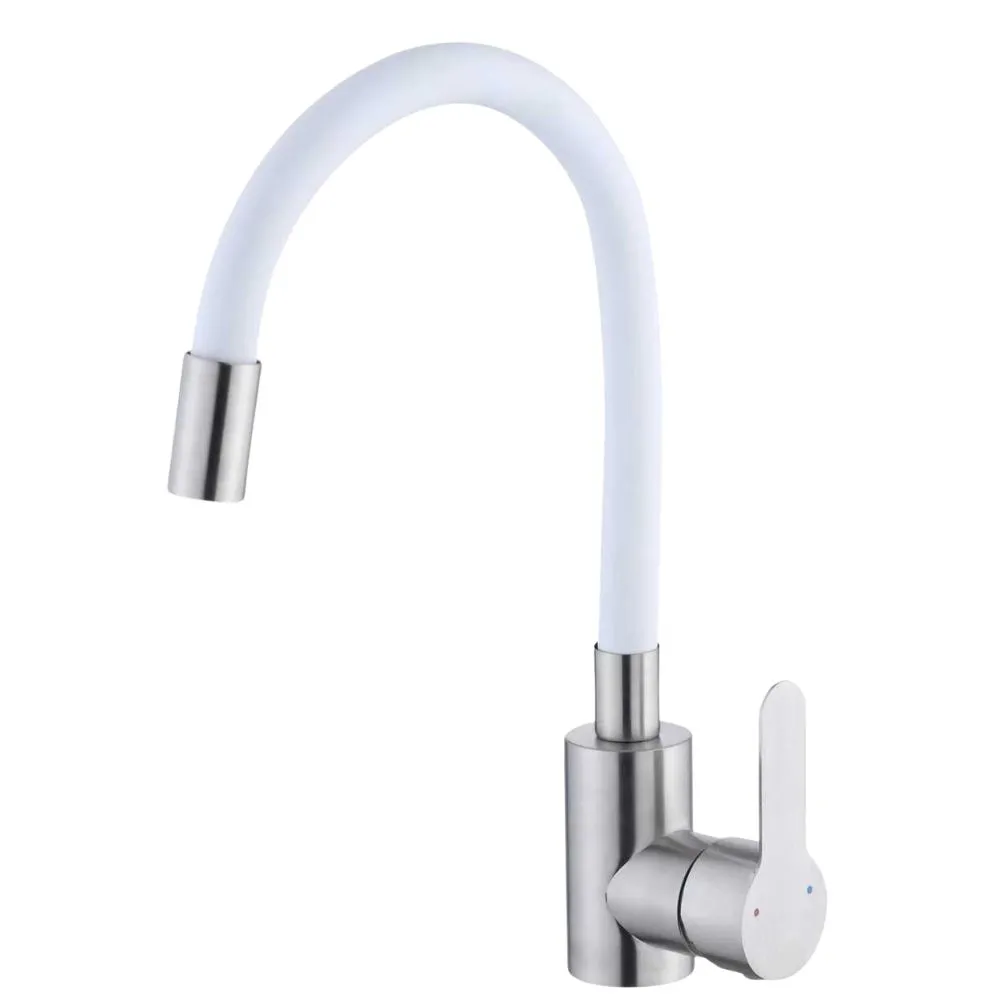 Baterie din inox pentru bucătărie, pipa flexibilă, Aquafix - 404, albă