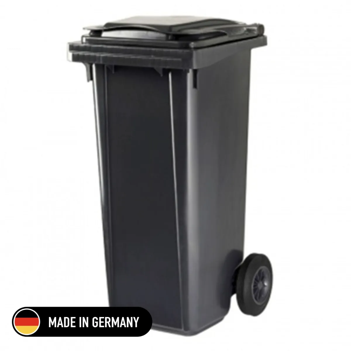 Tomberon din plastic cu roti din cauciuc, greu, Germania, 120 L, negru