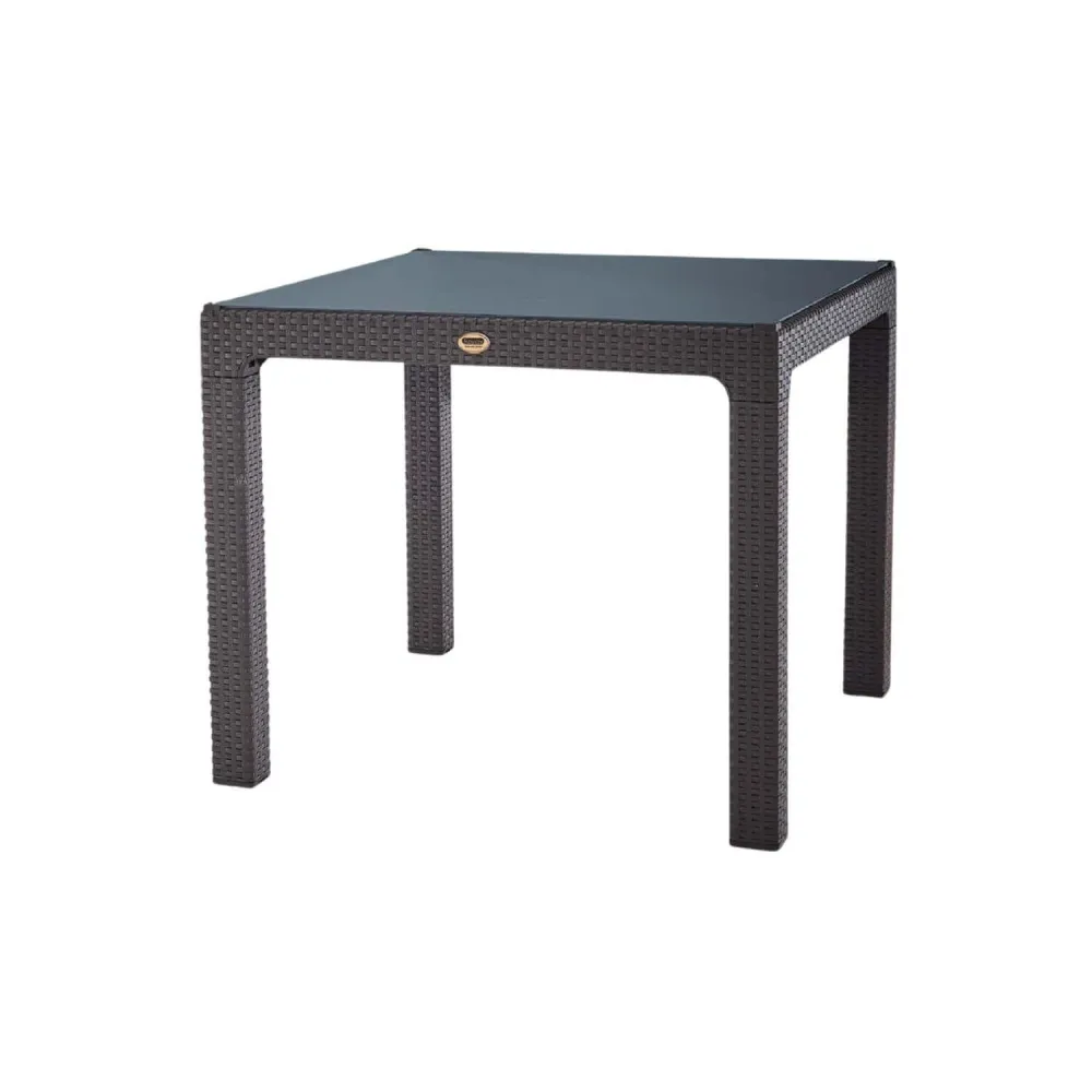 MASĂ RATTAN 90X90, CU STICLĂ, MARO
