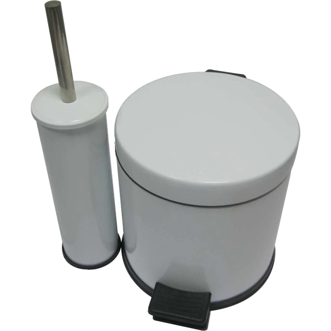 Set: coș de gunoi din INOX cu pedală (5L) + perie WC cu suport INOX – ALB
