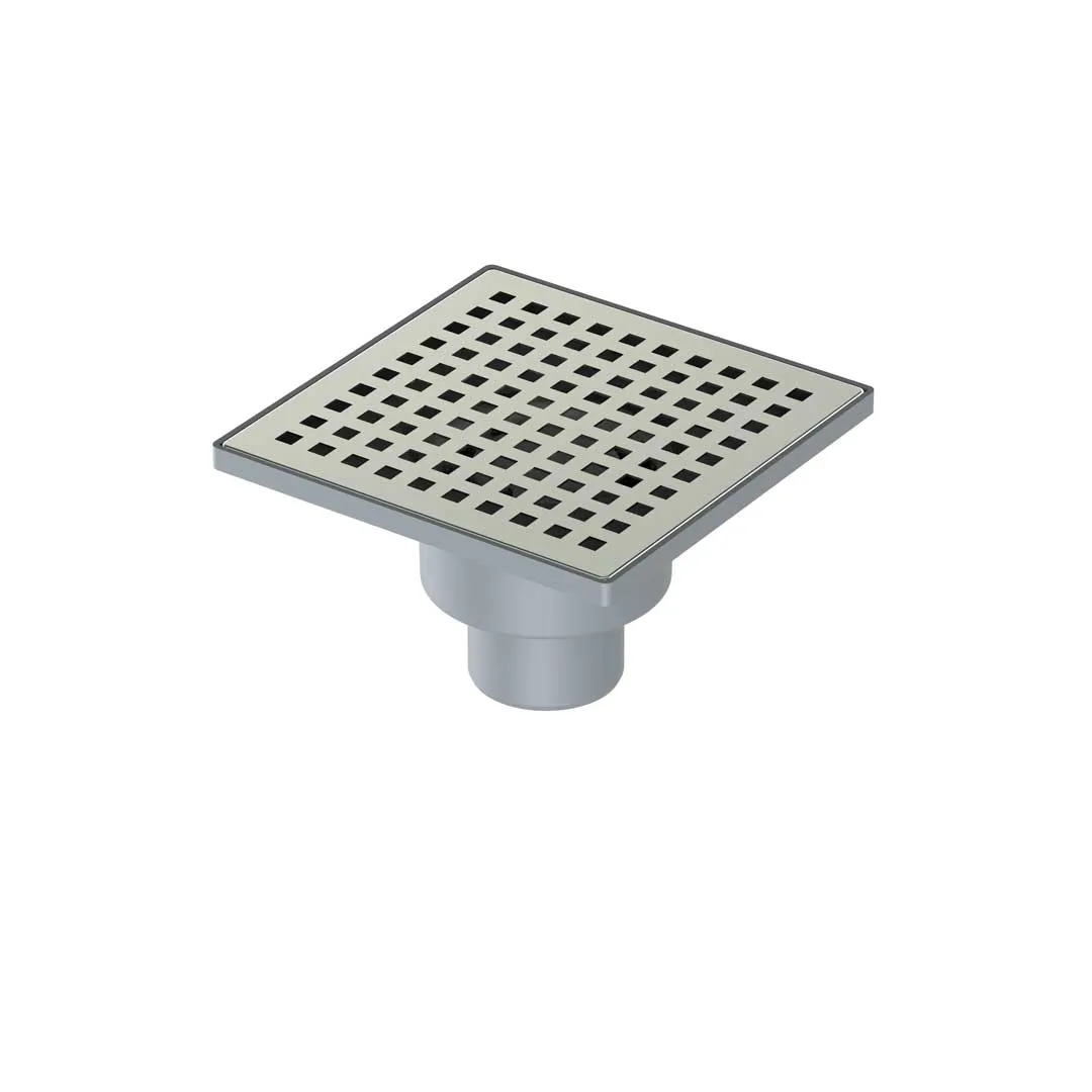 Sifon de pardoseală din plastic cu grila din INOX, ieșire verticală, DN 50mm, 150x150 mm