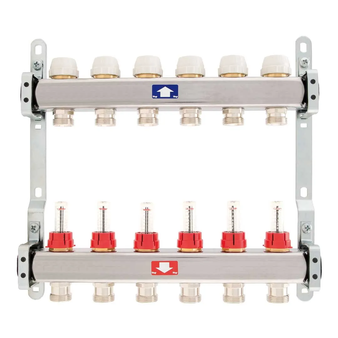 Colector complet din INOX,cu debitmetre TE-SA - 6 căi - 1"