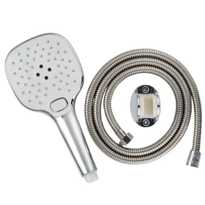 Set pară duș 3 funcții și furtun inox 1,5m, Aquafix - 03, cromat / alb