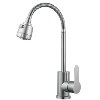 Baterie din inox pentru bucătărie cu furtun flexibil, Aquafix - 401, satin