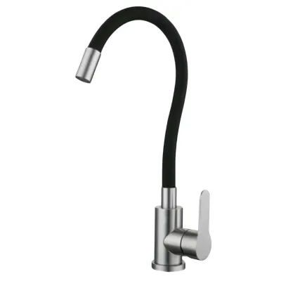 Baterie din inox pentru bucătărie, pipa flexibilă, Aquafix - 404, neagră INOX