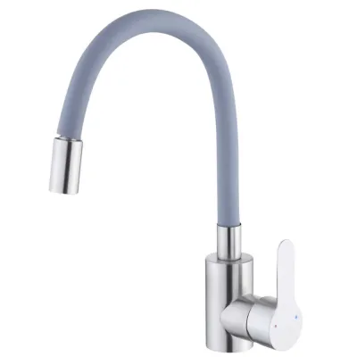 Baterie din inox pentru bucătărie, pipa flexibilă, Aquafix - 404, gri
