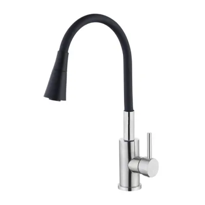 Baterie din inox pentru bucătărie, pipă flexibilă, Aquafix - 821, neagră