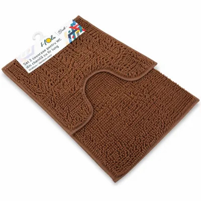 Set 2 Covorașe pentru WC din chenilă cu fir lung, 50x80 / 50x40, maro