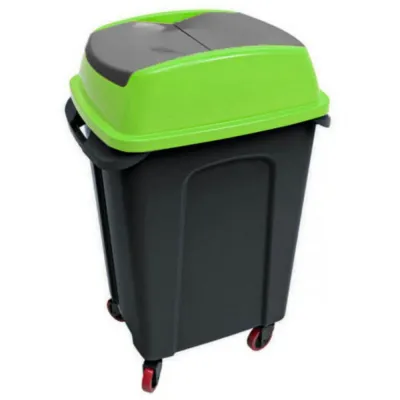 Coș gunoi cu roți, HIPPO, 50 L, Negru/Verde