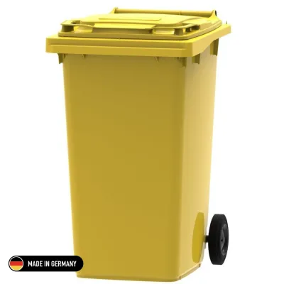Tomberon din plastic cu roți din cauciuc, standart, Germania, 240 L, galben