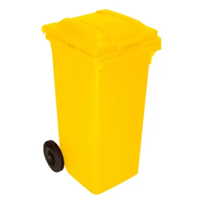 Tomberon din plastic cu roți și capac, 120 L, Galben