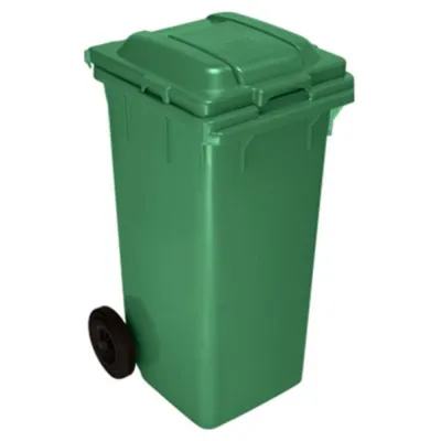 Tomberon din plastic cu capac si roți din cauciuc, 120 L, verde