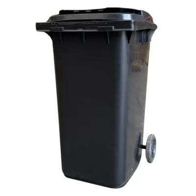 Tomberon din plastic cu capac si roti din cauciuc, 240 L, negru
