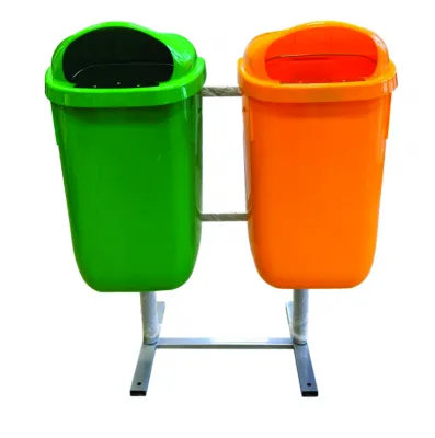 Set 2 urne stradale pe carcasă, 2x50L, verde/orange