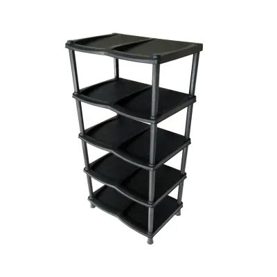 Etajeră pentru încălțăminte din plastic cu 5 nivele - PLANET, Negru, 46*31*89