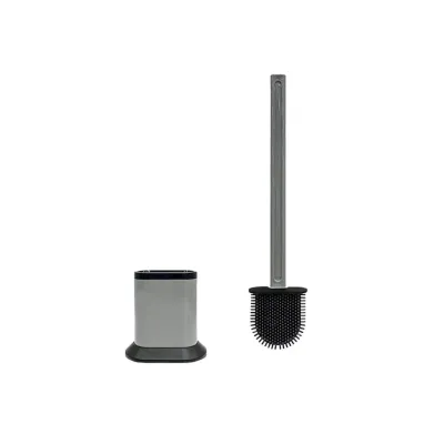Set suport și perie WC din silicon, oval, gri