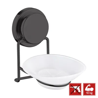 Săpunieră din plastic pe suport, MAGIC FIX 713, Neagră