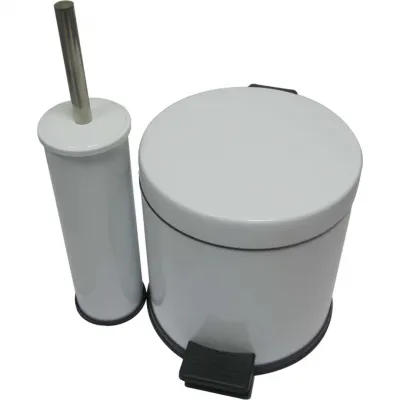 Set: coș de gunoi din INOX cu pedală (5L) + perie WC cu suport INOX – ALB
