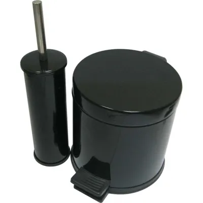 Set: coș de gunoi din INOX cu pedală (5L) + perie WC cu suport INOX - NEGRU