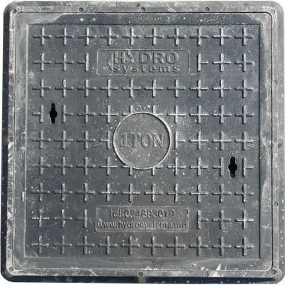 Capac canalizare plastic patrat, 600x600, 1t - GRI - 600x600
