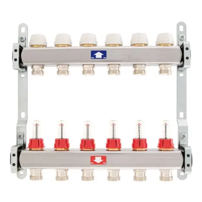 Colector complet din INOX,cu debitmetre TE-SA - 5 căi - 1"