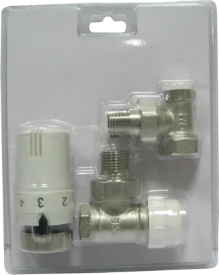 Set robineți colțar cromat tur-retur + cap temostatic 1/2" MxF