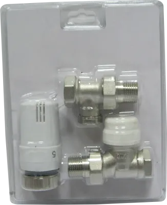 Set robineți drept cromat tur-retur + cap temostatic 1/2" MxF