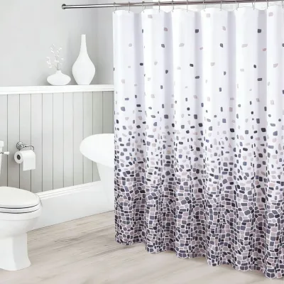 Perdea de baie Mosaic, 180x180, alb/gri/bej