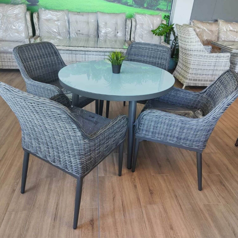 SET MASĂ ROTUNDĂ ȘI SCAUNE, 4 PERSOANE, HOLA CREATIV, ANTRACIT