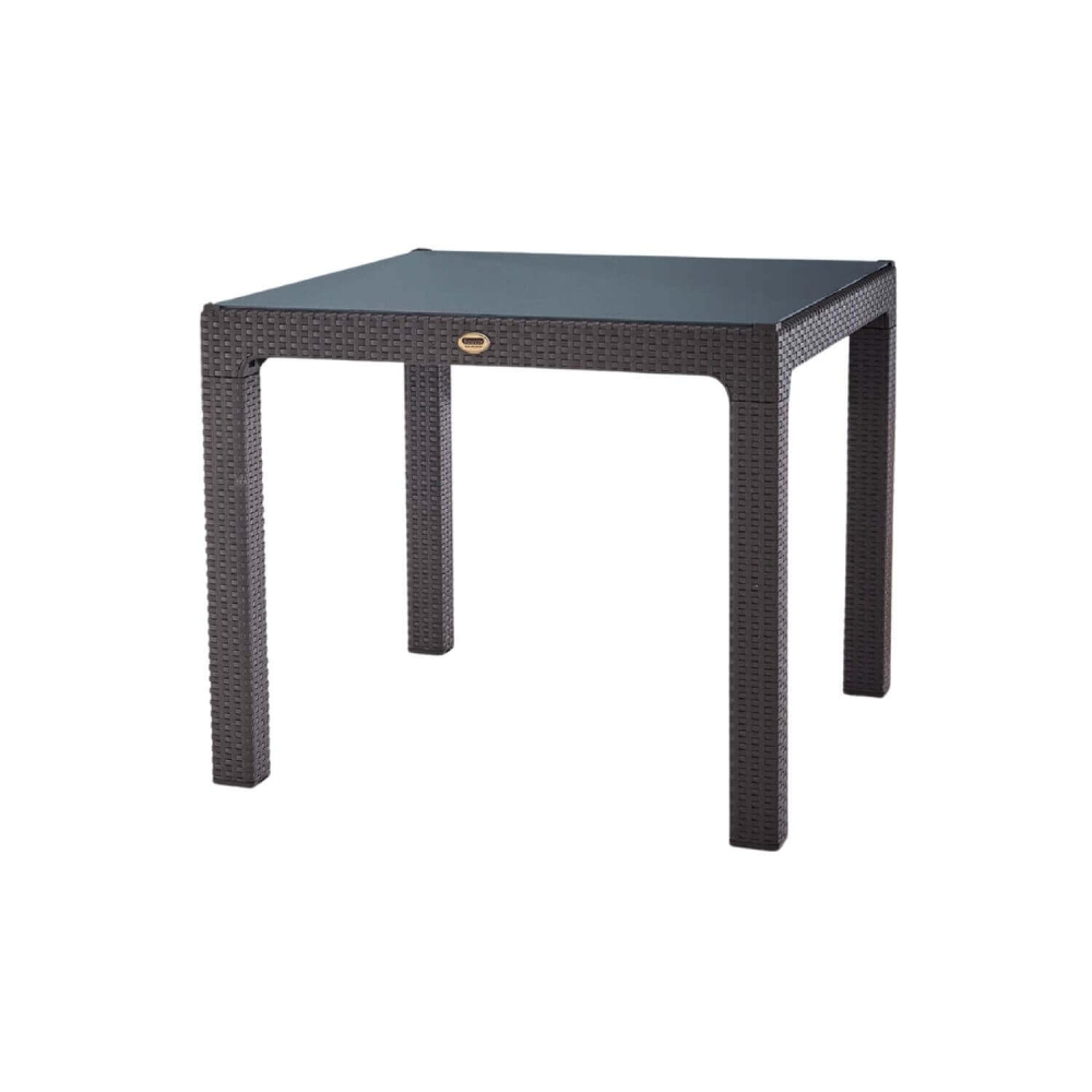 MASĂ RATTAN 90X90, CU STICLĂ, MARO
