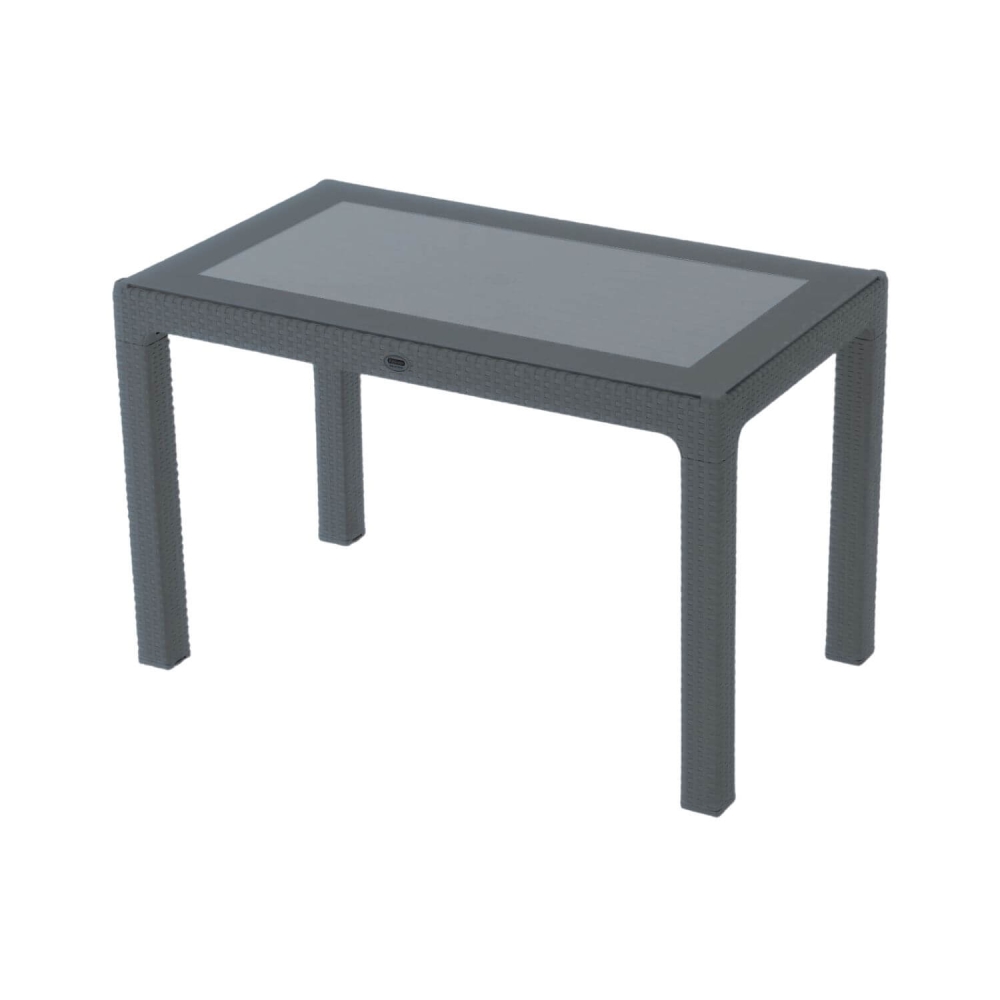 MASĂ RATTAN 120X70, CU STICLĂ, ANTRACIT