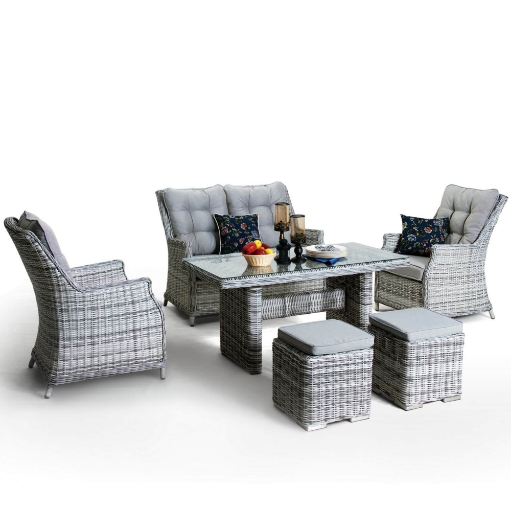 MOBILĂ PENTRU TERASĂ 6 PERSOANE, HOLA RATTAN, CAPPUCCINO