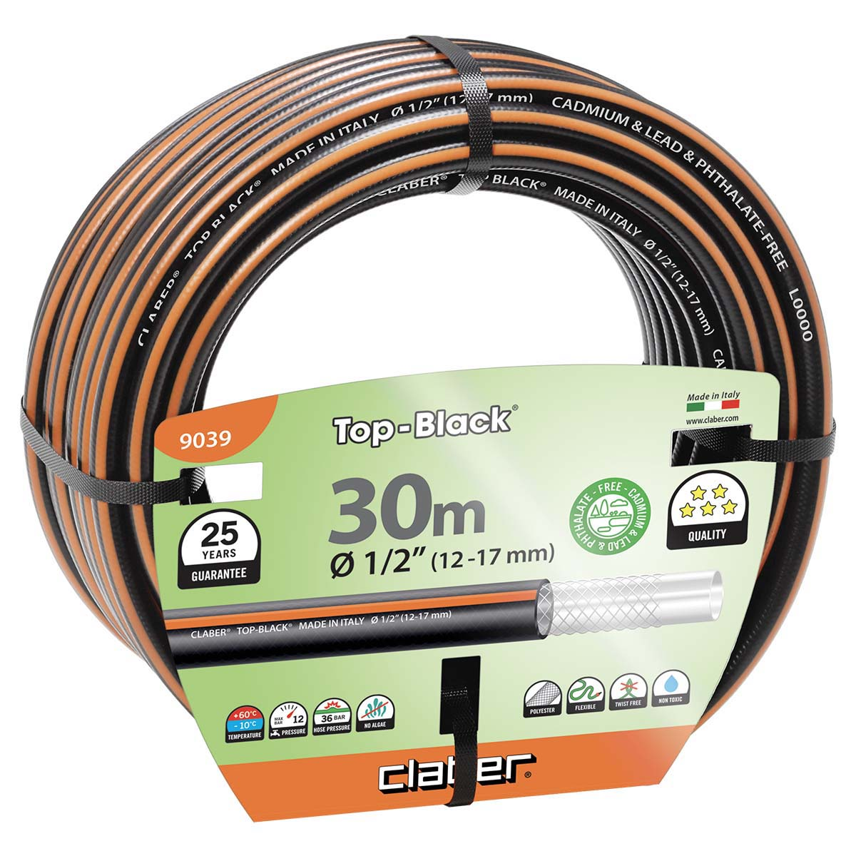 Furtun pentru gradină "TOP BLACK", Claber - 1/2"