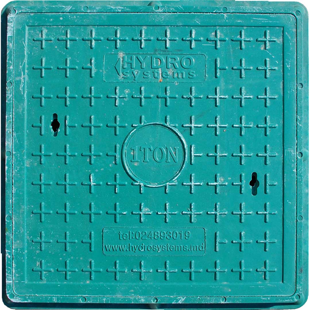 Capac canalizare plastic patrat, 600x600, 1t - VERDE - 600x600