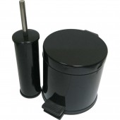 Set: coș de gunoi din INOX cu pedală (5L) + perie WC cu suport INOX - NEGRU