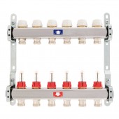 Colector complet din INOX,cu debitmetre TE-SA - 6 căi - 1" Colector complet din INOX,cu debitmetre TE-SA - 6 căi - 1"