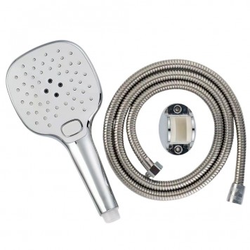 Set pară duș 3 funcții și furtun inox 1,5m, Aquafix - 03, cromat / alb