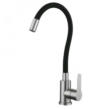 Baterie din inox pentru bucătărie, pipa flexibilă, Aquafix - 404, neagră INOX