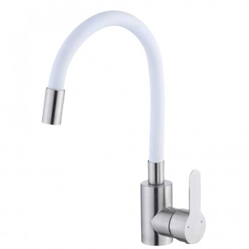 Baterie din inox pentru bucătărie, pipa flexibilă, Aquafix - 404, albă