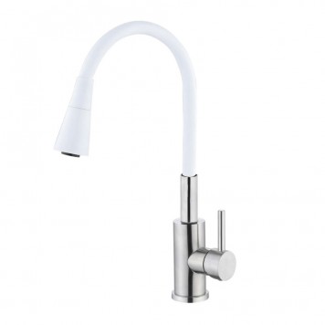 Baterie din inox pentru bucătărie, pipă flexibilă, Aquafix - 821, albă