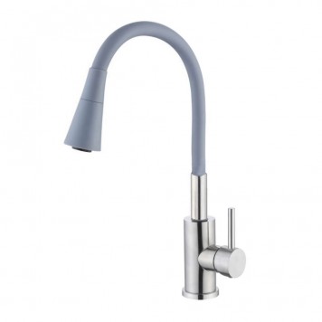 Baterie din inox pentru bucătărie, pipă flexibilă, Aquafix - 821, gri