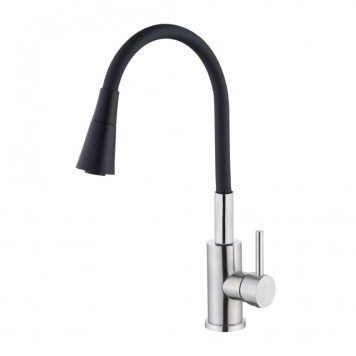 Baterie din inox pentru bucătărie, pipă flexibilă, Aquafix - 821, neagră