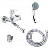 Set baterie cadă, pipă mobilă, cu pară și furtun, Aquafix - 801, crom