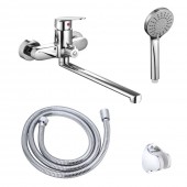 Set baterie cadă, pipă mobilă, cu pară și furtun, Aquafix - 501, crom