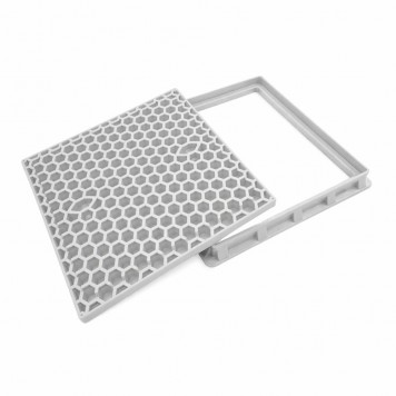 Capac canalizare pătrat din PP cu mâner gri 3 tone 700x700-1