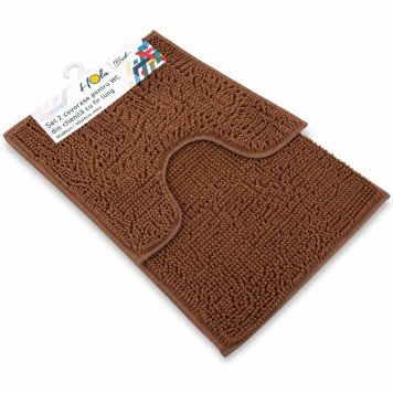 Set 2 Covorașe pentru WC din chenilă cu fir lung, 50x80 / 50x40, maro