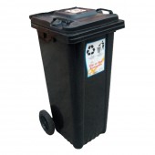 Tomberon din plastic cu roți și capac, 120 L, Negru