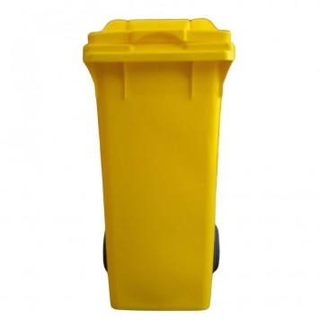 Tomberon din plastic cu roți și capac, 120 L, Galben-1