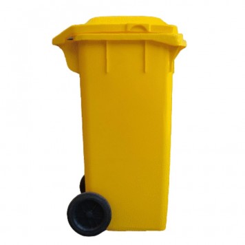 Tomberon din plastic cu roți și capac, 120 L, Galben-2