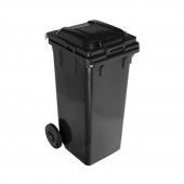 Tomberon din plastic cu capac si roți din cauciuc, 120 L, negru